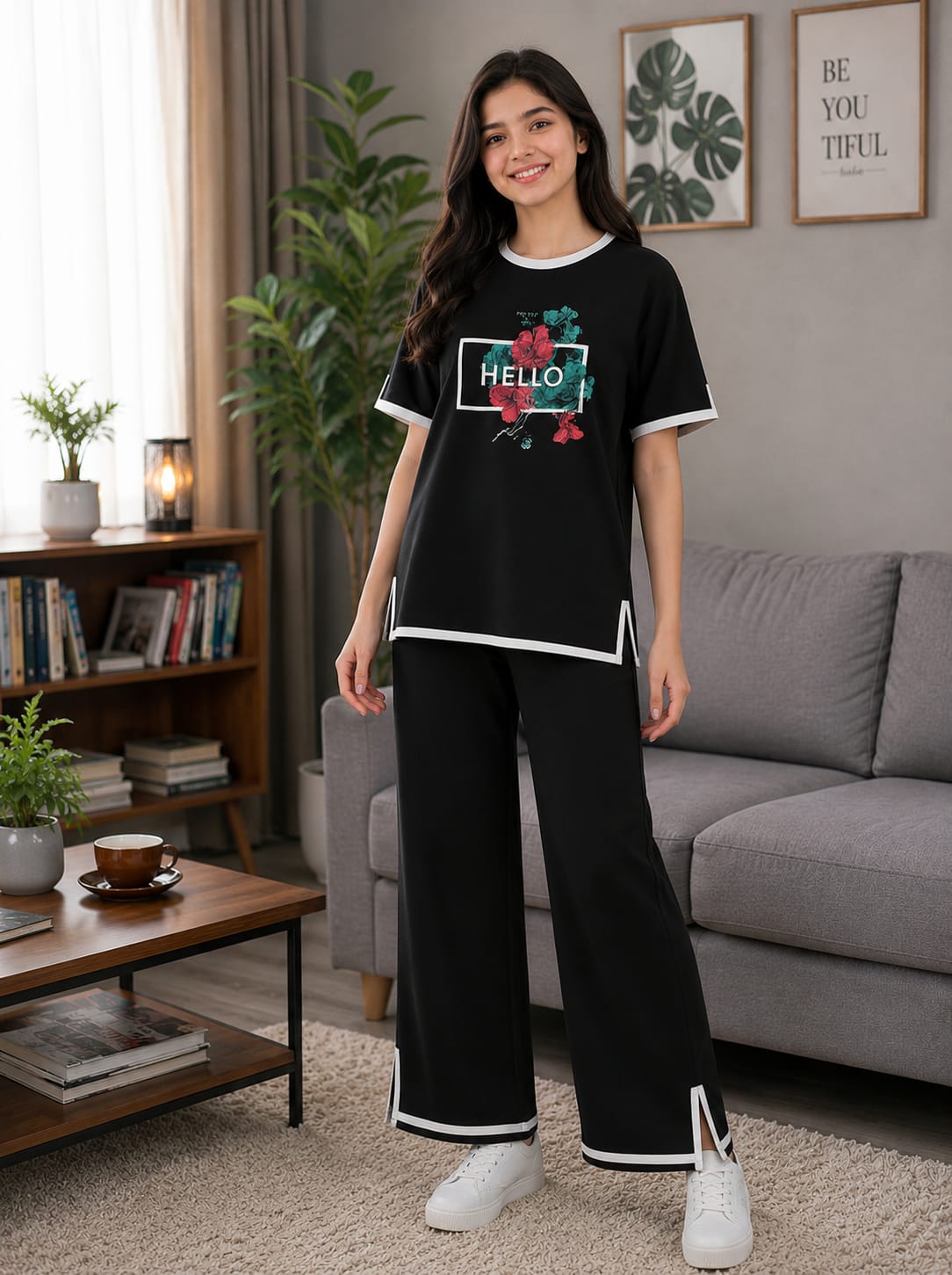Ladies Half Sleeve T-Shirt & Pant Set