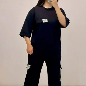 Stylish Ladies T-Shirt and Trouser Set with Drop Shoulder Design